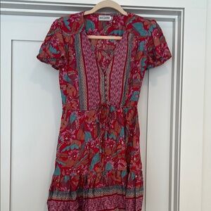 Red purple and teal Puff Sleeve Sundress